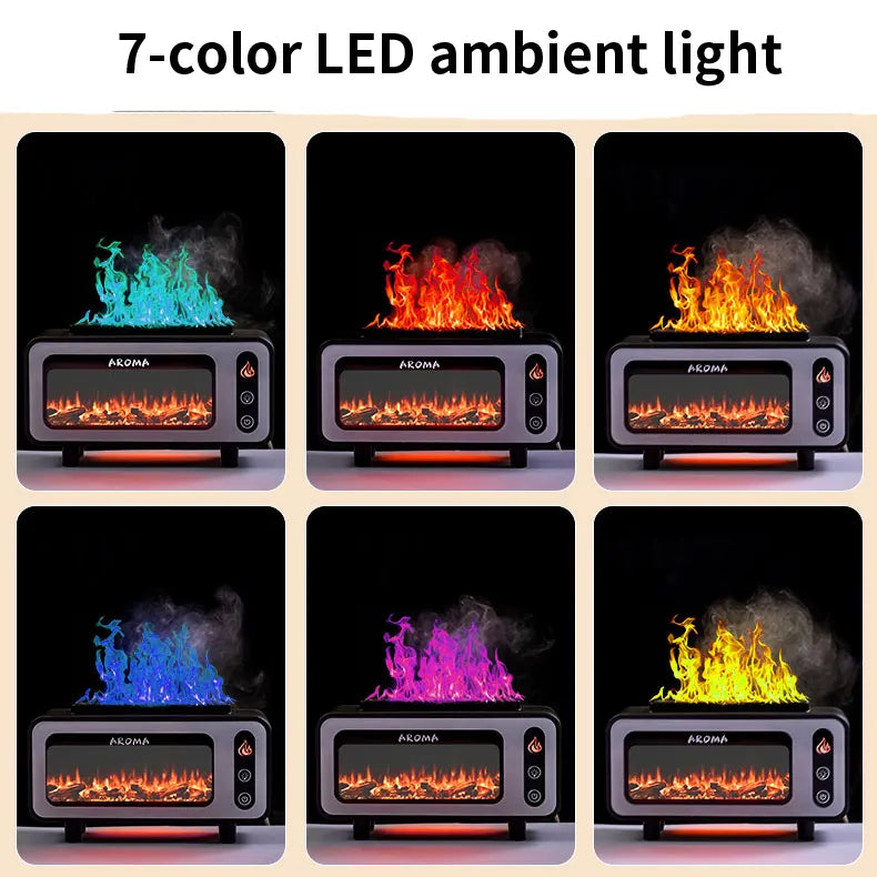 3D Flame Ultrasonic Humidifier & Aroma Diffuser – 200ML Fireplace Mist Essential Oil Diffuser with Colorful LED Light for Bedroom & Home