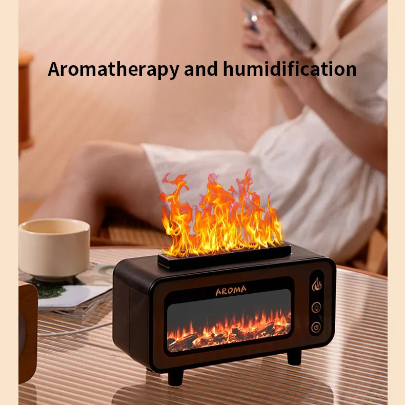 3D Flame Ultrasonic Humidifier & Aroma Diffuser – 200ML Fireplace Mist Essential Oil Diffuser with Colorful LED Light for Bedroom & Home