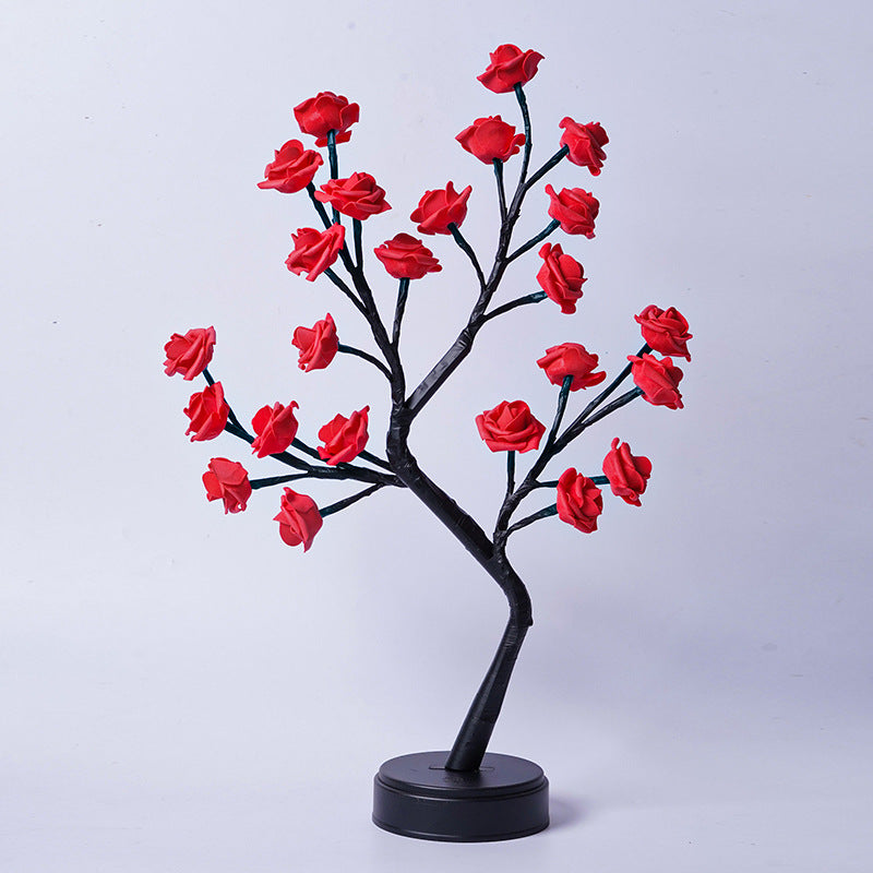 Elegant Rose Flower LED Tree Lamp – USB Desk Night Light for Valentine & Christmas Gifts