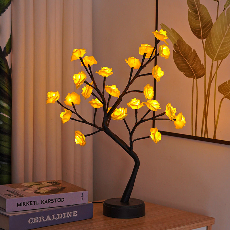 Elegant Rose Flower LED Tree Lamp – USB Desk Night Light for Valentine & Christmas Gifts