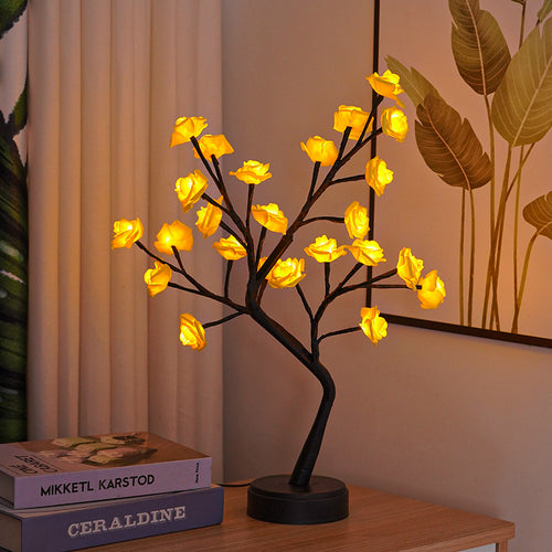 Elegant Rose Flower LED Tree Lamp – USB Desk Night Light for Valentine & Christmas Gifts