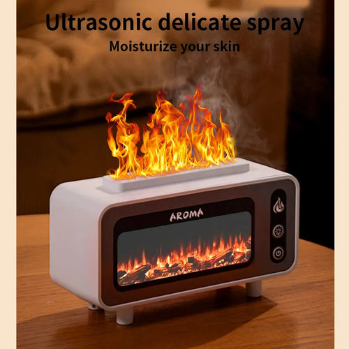 3D Flame Ultrasonic Humidifier & Aroma Diffuser – 200ML Fireplace Mist Essential Oil Diffuser with Colorful LED Light for Bedroom & Home
