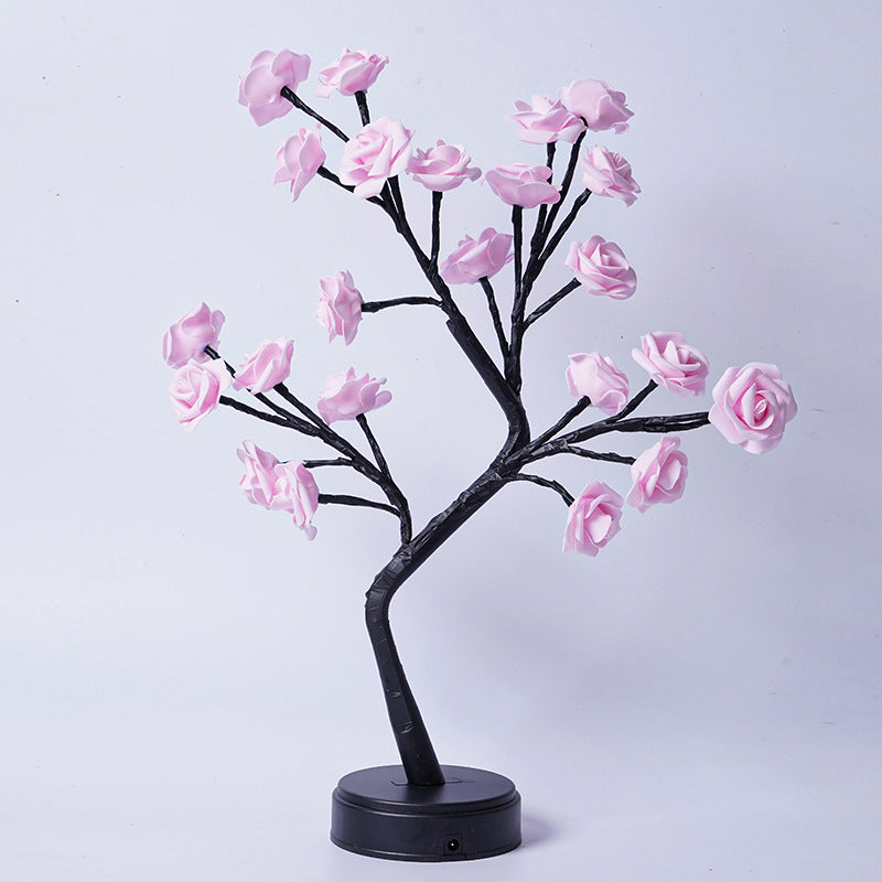 Elegant Rose Flower LED Tree Lamp – USB Desk Night Light for Valentine & Christmas Gifts