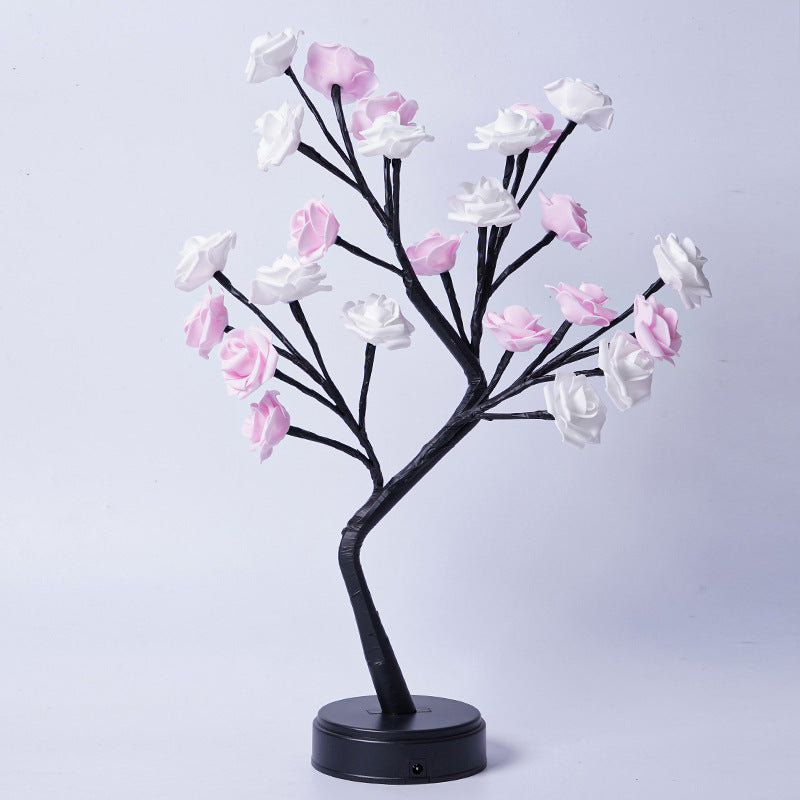 Elegant Rose Flower LED Tree Lamp – USB Desk Night Light for Valentine & Christmas Gifts