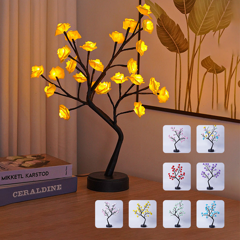 Elegant Rose Flower LED Tree Lamp – USB Desk Night Light for Valentine & Christmas Gifts